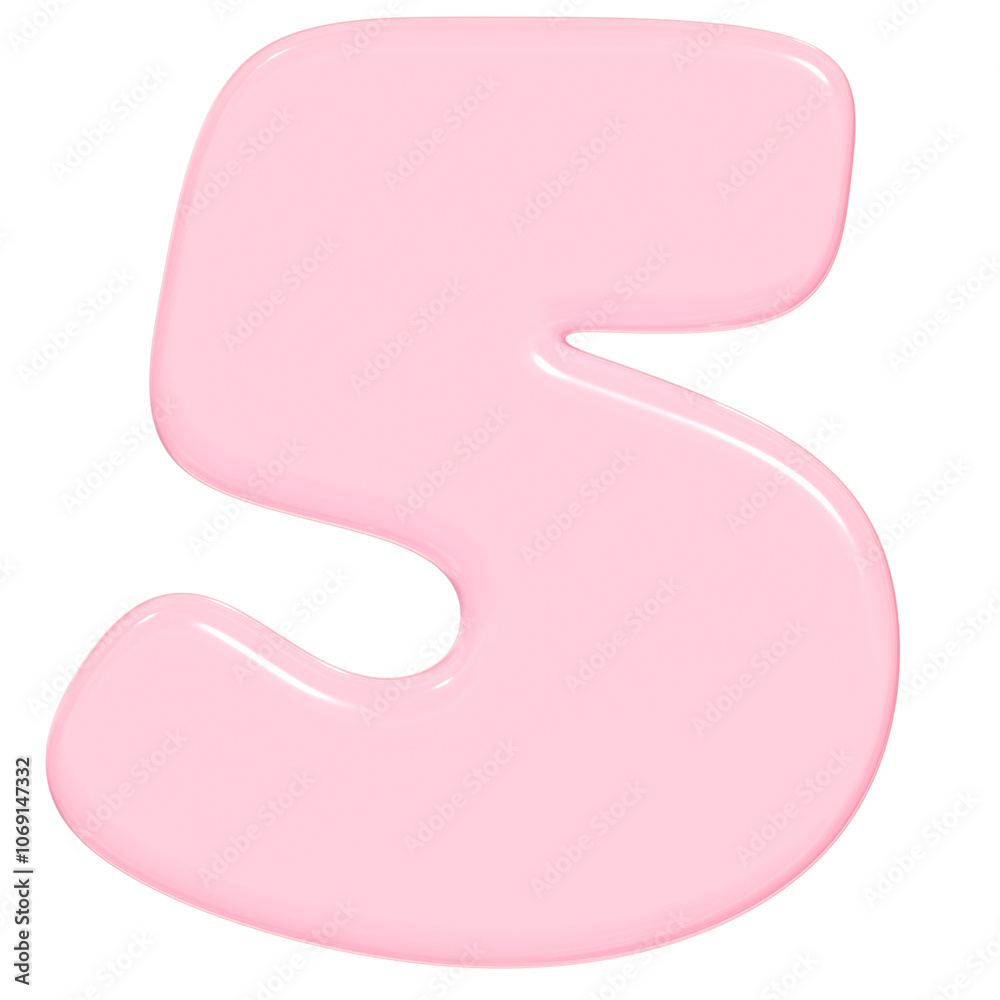 3D Cute Glossy Pink Number 5 Illustration