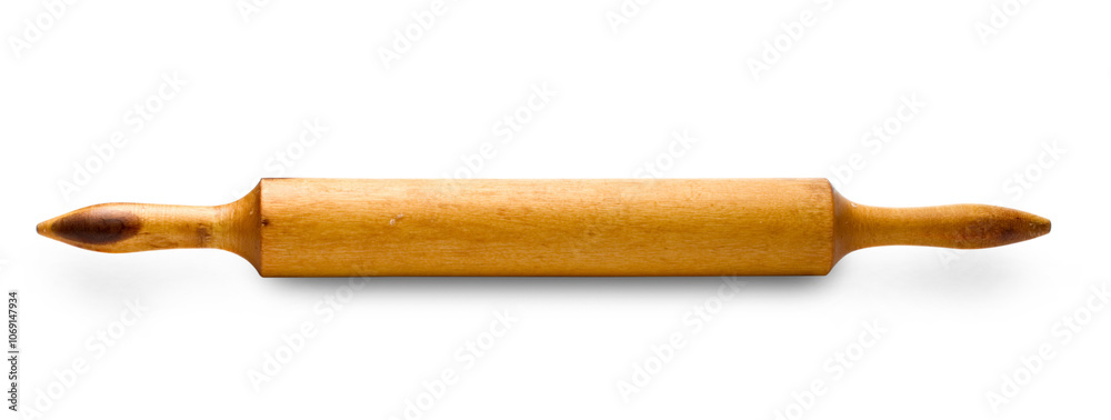 A wooden rolling pin on the white background A wooden rolling pin on the white background