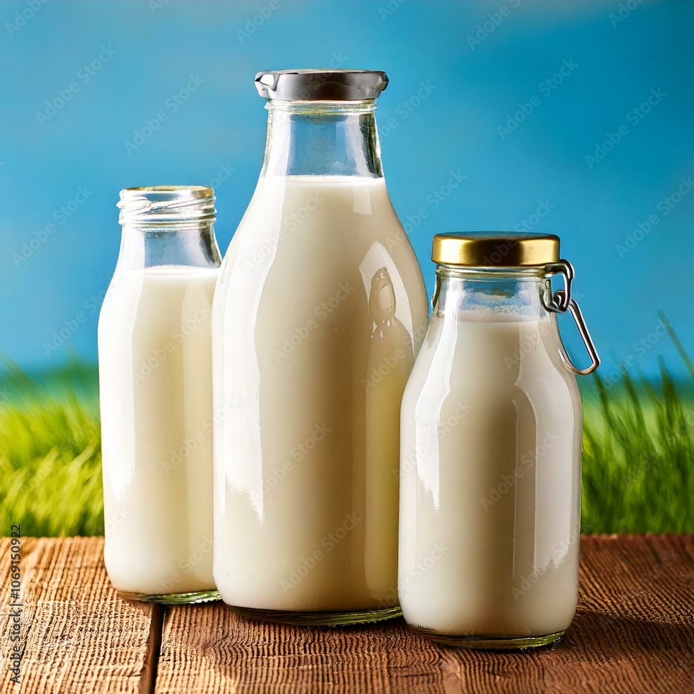 milk and milk bottles of various sizes milk and milk bottles of various sizes
