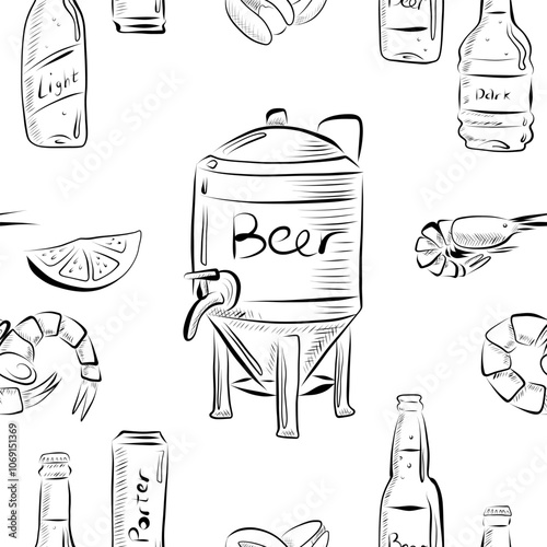 vector seamless pattern line art elements beer bar