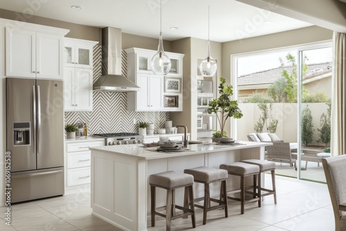 Modern Kitchen with Stainless Steel Appliances and Island Seating