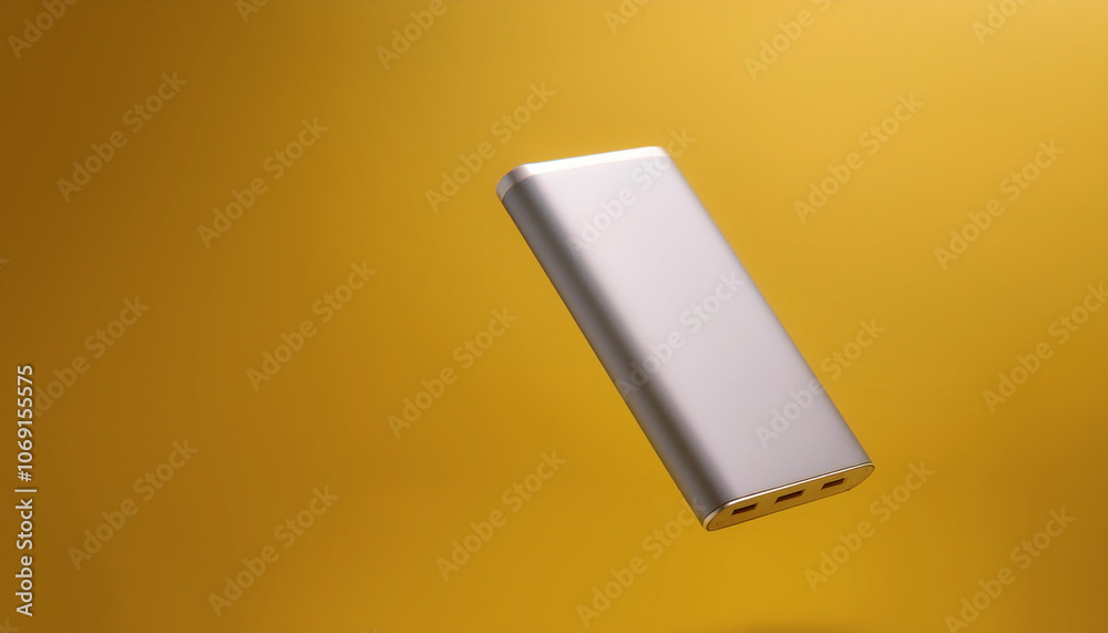 power bank floating or flying isolated on yellow pastel background
