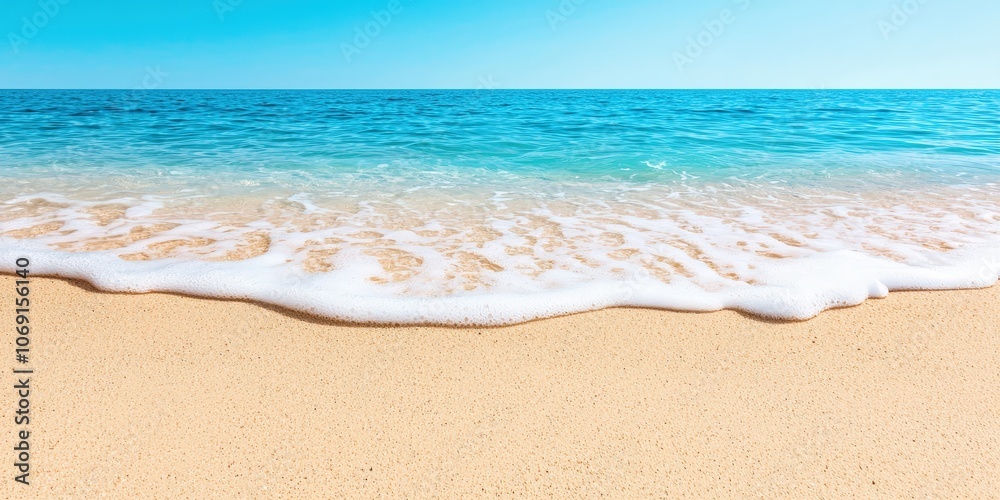 Tranquil Beach Scene with Clear Blue Skies and Waves Tranquil Beach Scene with Clear Blue Skies and Waves