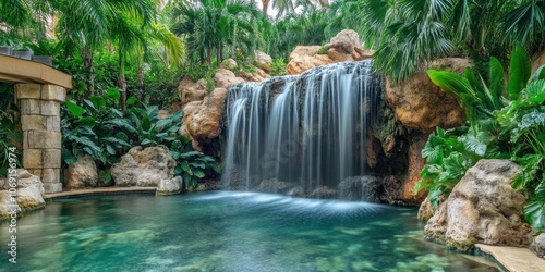 Tropical Oasis with a Waterfall