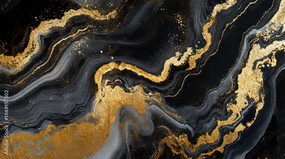 Abstract black and gold marble texture with flowing patterns and shimmering accents. Abstract black and gold marble texture with flowing patterns and shimmering accents.