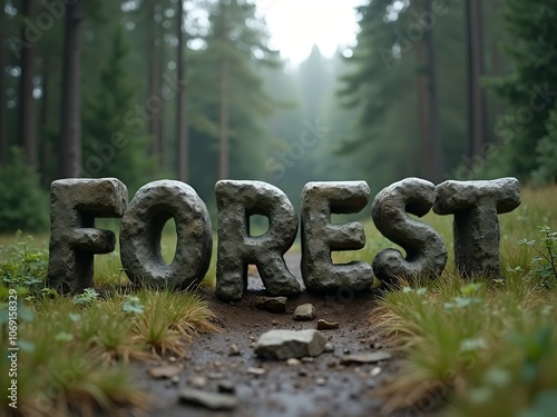 Forest, 3D realistic forest script. Forest path, wild flowers, tall pine trees and nature background. Digital art... photo