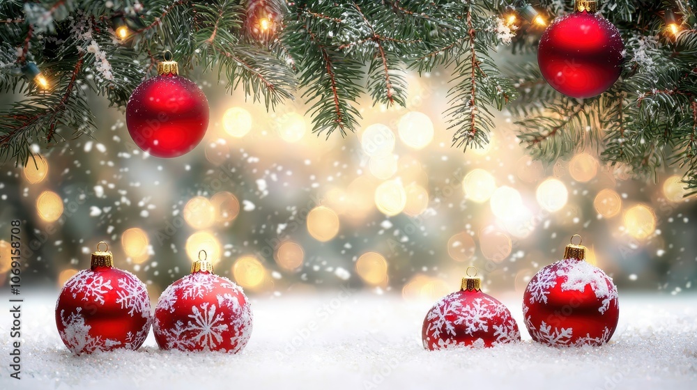 Festive Christmas Banner with Ornaments and Lights Festive Christmas Banner with Ornaments and Lights