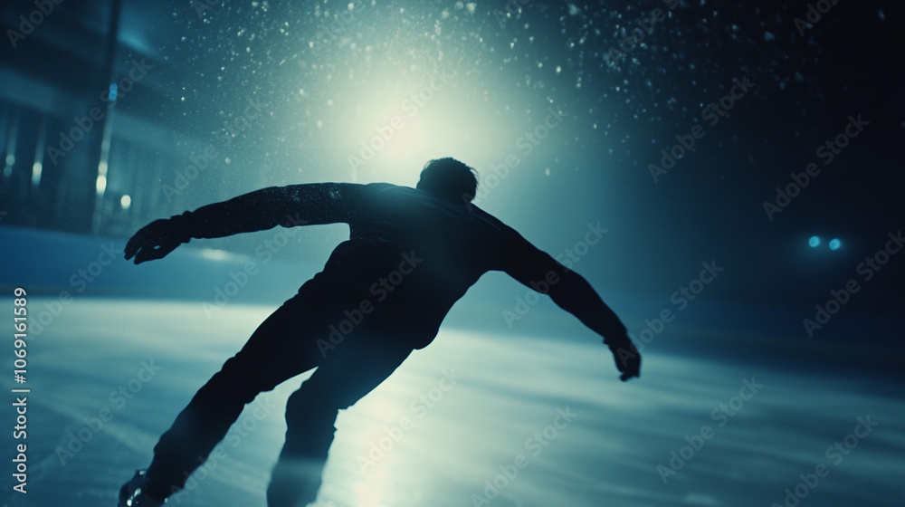 Night Ice Skating Layback Loop Jump Silhouette Night Ice Skating Layback Loop Jump Silhouette