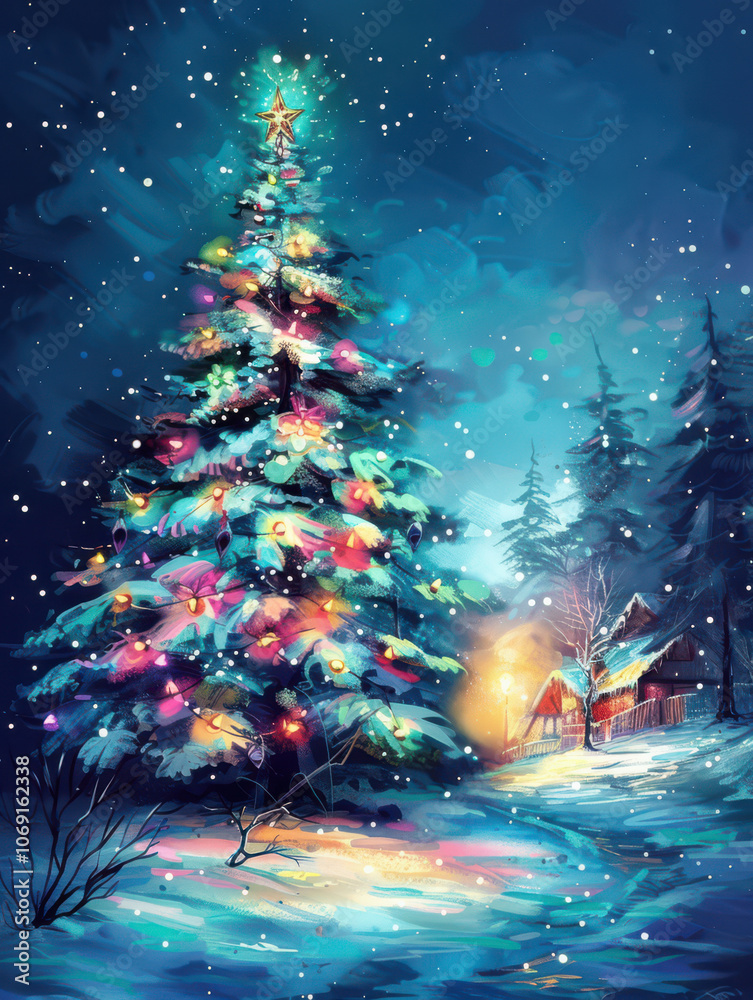 Enchanted Christmas Tree by the Frozen Lake