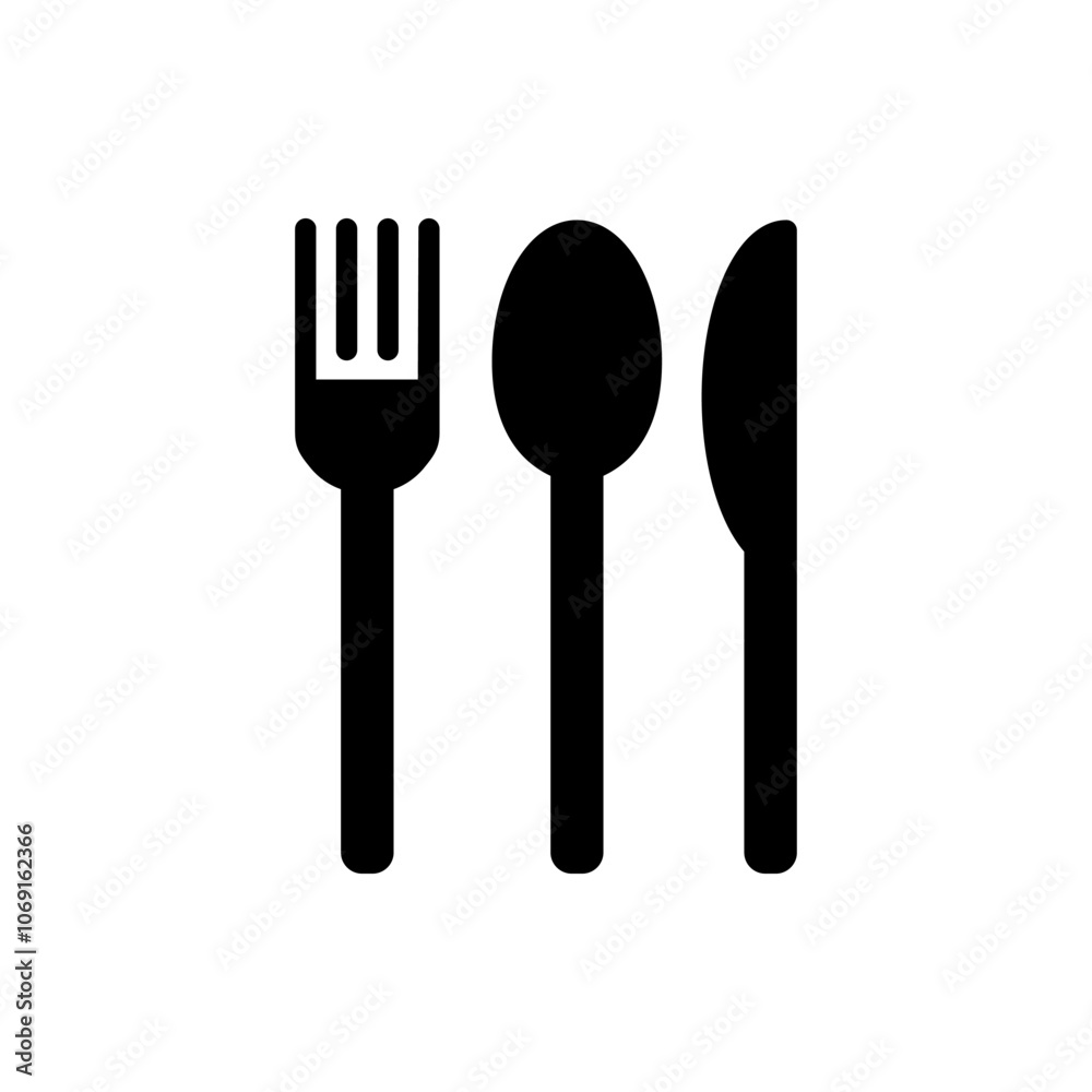 Fork spoon knife simple icon. Flat design. White background Fork spoon knife simple icon. Flat design. White background