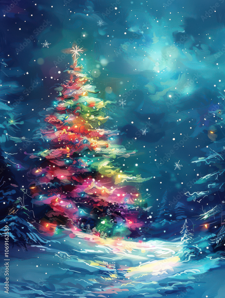 Enchanted Christmas Tree by the Frozen Lake