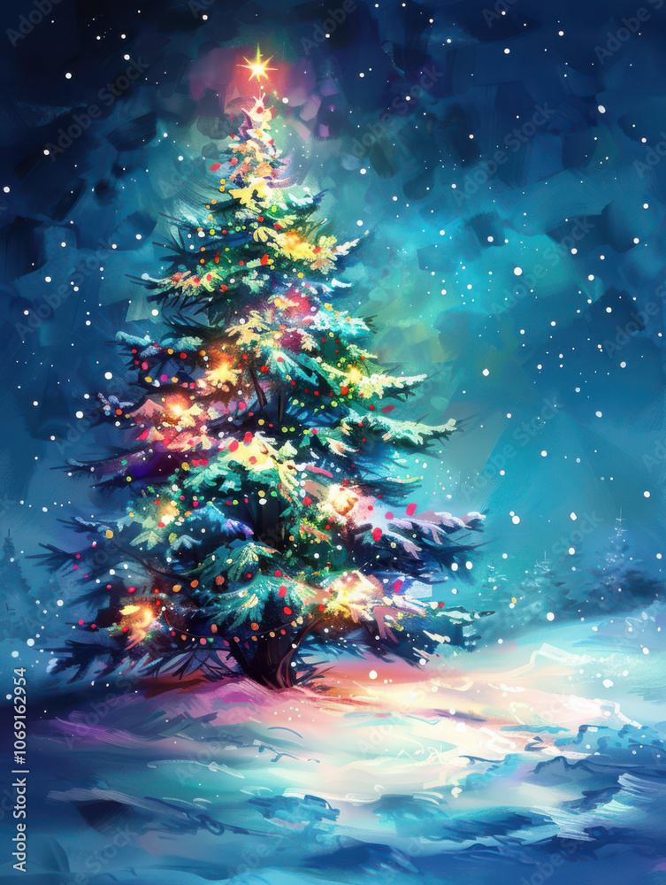 Enchanted Christmas Tree by the Frozen Lake
