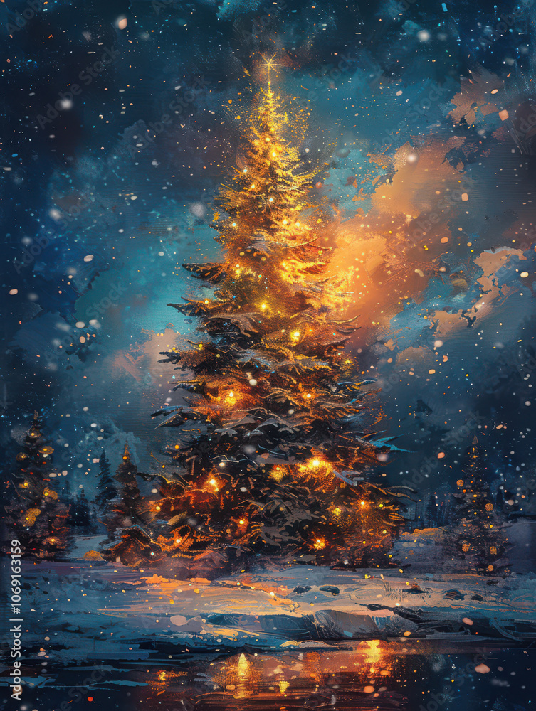 Enchanted Christmas Tree by the Frozen Lake