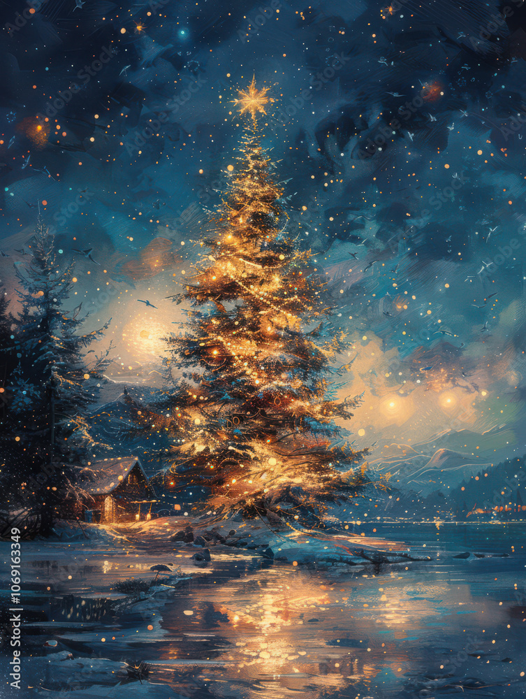 Enchanted Christmas Tree by the Frozen Lake