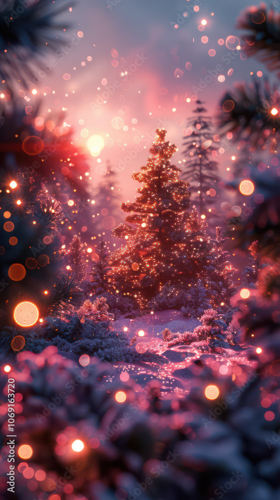 Enchanted Christmas Tree by the Frozen Lake