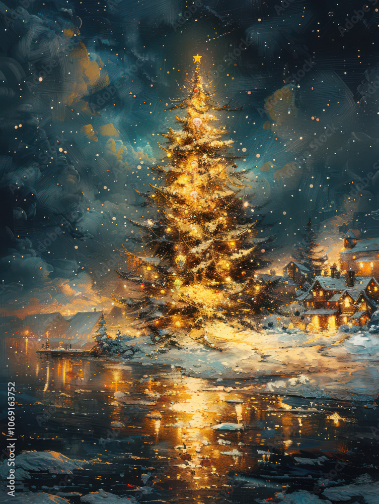 Enchanted Christmas Tree by the Frozen Lake