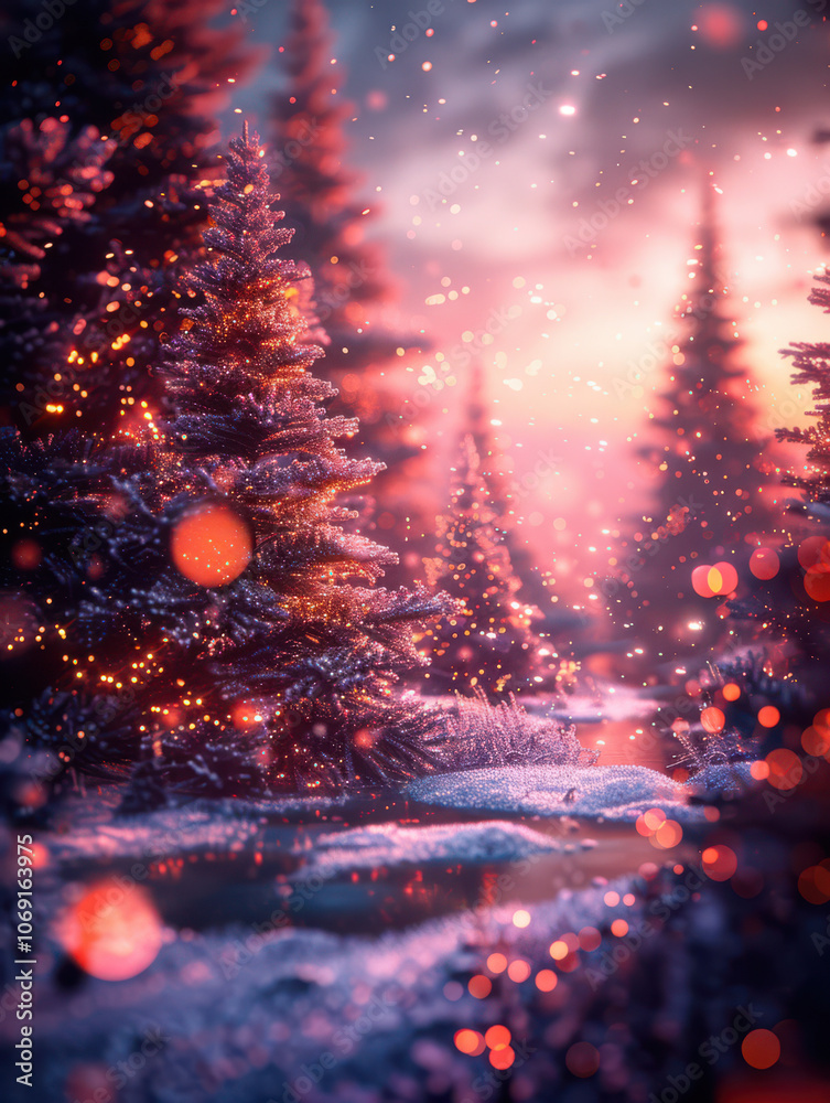 Enchanted Christmas Tree by the Frozen Lake