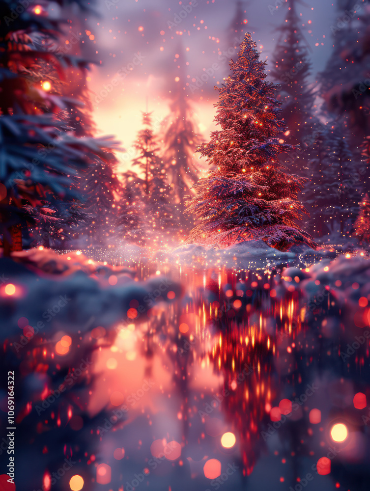Enchanted Christmas Tree by the Frozen Lake