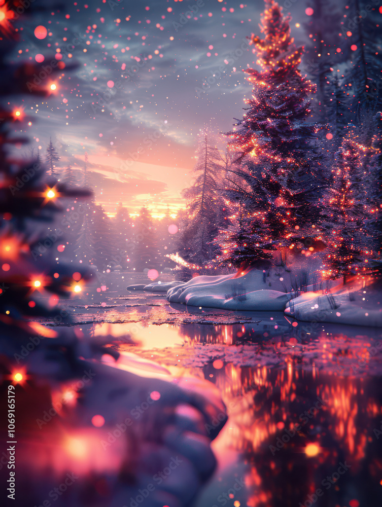 Enchanted Christmas Tree by the Frozen Lake