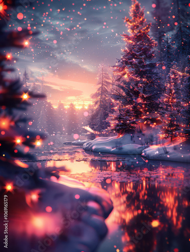 Enchanted Christmas Tree by the Frozen Lake