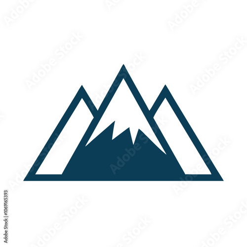 Minimalist Mountain Icon with Snowy Peak, Simple icon of a mountain with a snow-covered peak, symbolizing nature, adventure, and exploration, ideal for outdoor and travel-related themes.
