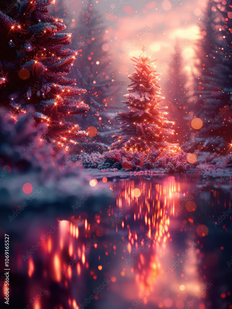 Enchanted Christmas Tree by the Frozen Lake