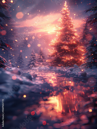 Enchanted Christmas Tree by the Frozen Lake