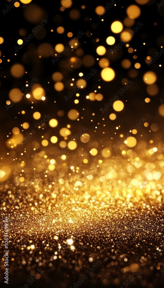 Obraz premium Golden Glitter Abstract Background, Defocused Bokeh Lights, Festive Texture For Holiday Celebrations