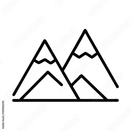 Mountain Outline Icon for Adventure and Outdoors, Minimalist black outline of a mountain range, representing nature, exploration, and adventure, ideal for outdoor, travel, and hiking themes. 