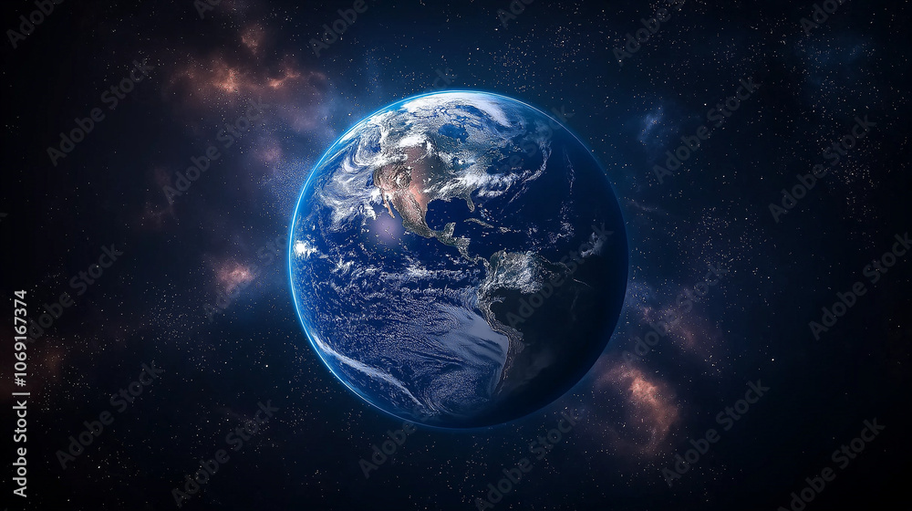 Earth's Embrace: A mesmerizing view of planet Earth, suspended in the vast expanse of space, surrounded by a nebula of cosmic dust and light. Earth's Embrace: A mesmerizing view of planet Earth, suspended in the vast expanse of space, surrounded by a nebula of cosmic dust and light.