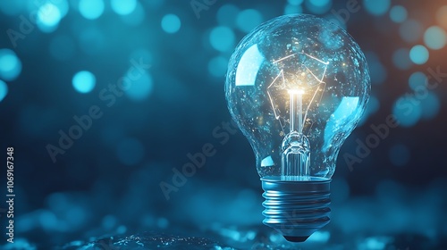 Inspiring creative light bulb graphic with bright blue aesthetics image