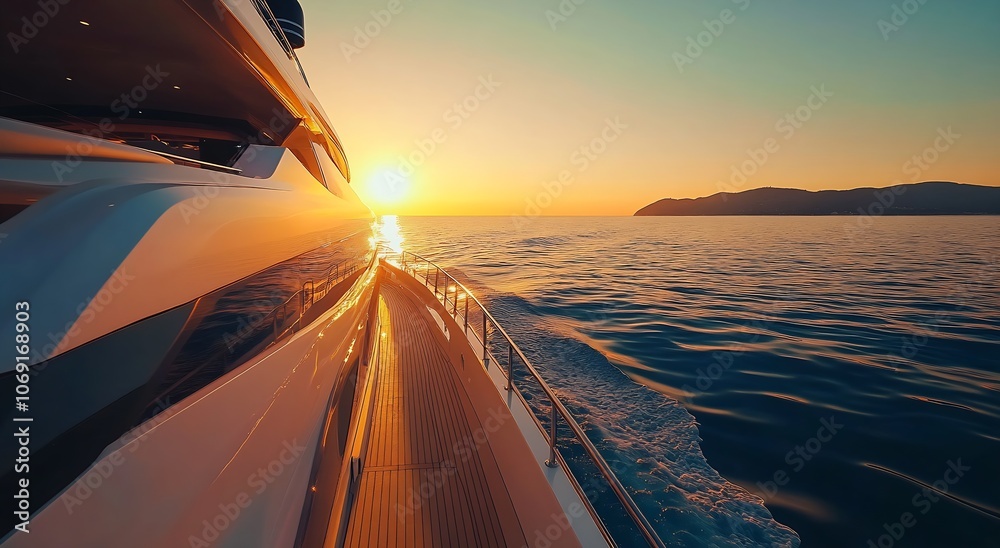 Obraz premium Majestic View from Luxury Yacht at Sunset on Ocean : Generative AI