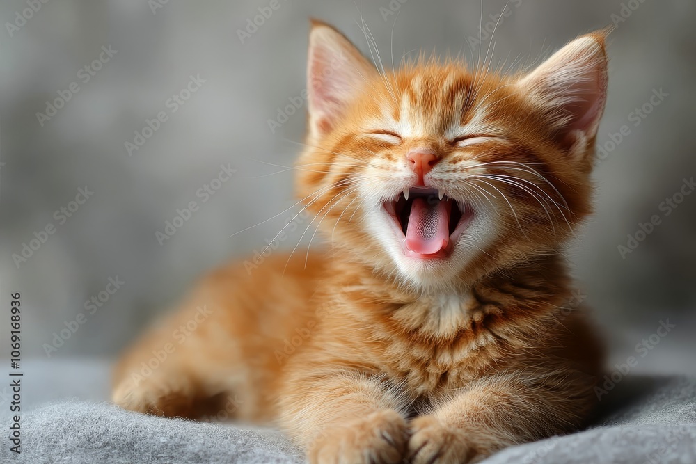 ginger tabby kitten is lying yawning ginger tabby kitten is lying yawning