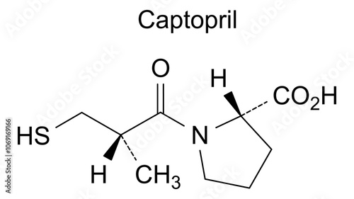 Chemical structure of captopril, drug substance photo