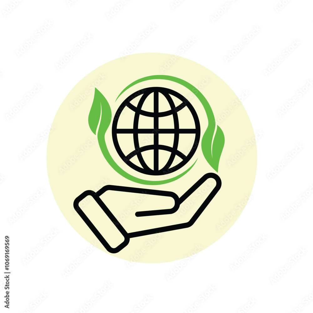 sustainable icon. with reuse in hand. recycling, renewal for carbon reduction, net zero, green energy, eco-friendly concept. mixed design style. vector illustration sustainable icon. with reuse in hand. recycling, renewal for carbon reduction, net zero, green energy, eco-friendly concept. mixed design style. vector illustration
