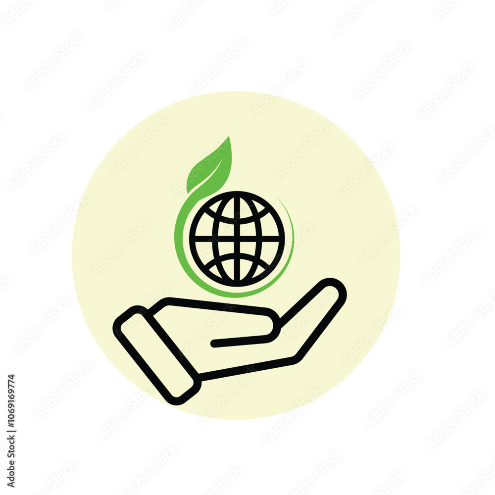 sustainable icon. with reuse in hand. recycling, renewal for carbon reduction, net zero, green energy, eco-friendly concept. mixed design style. vector illustration sustainable icon. with reuse in hand. recycling, renewal for carbon reduction, net zero, green energy, eco-friendly concept. mixed design style. vector illustration