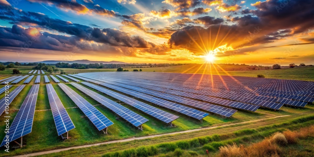 Solar Panels Field at Sunset, Aerial View, Photovoltaic, Green Energy, Renewable Energy, solar power, renewable energy Solar Panels Field at Sunset, Aerial View, Photovoltaic, Green Energy, Renewable Energy, solar power, renewable energy