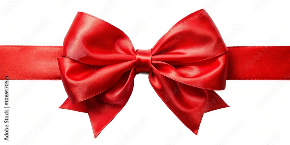 Red Satin Bow on White Background, Bow, Ribbon, Gift Red Satin Bow on White Background, Bow, Ribbon, Gift