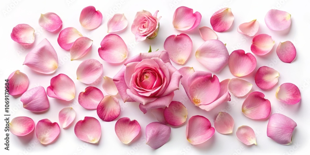 Obraz premium Pink Rose Petals on White Background, Flower, Petal, Rose