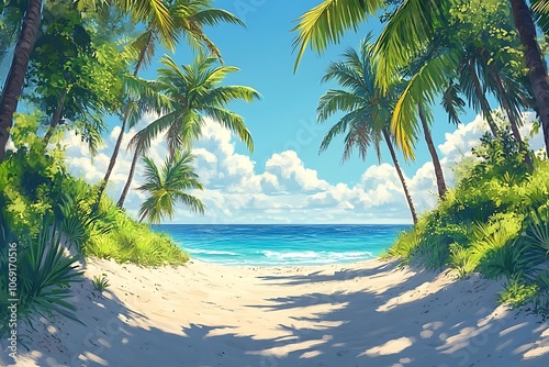 Palm Trees Shade Secluded Beach Oasis