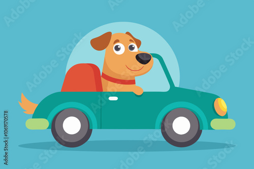  A cute dog cartoon driving car vector illustration 