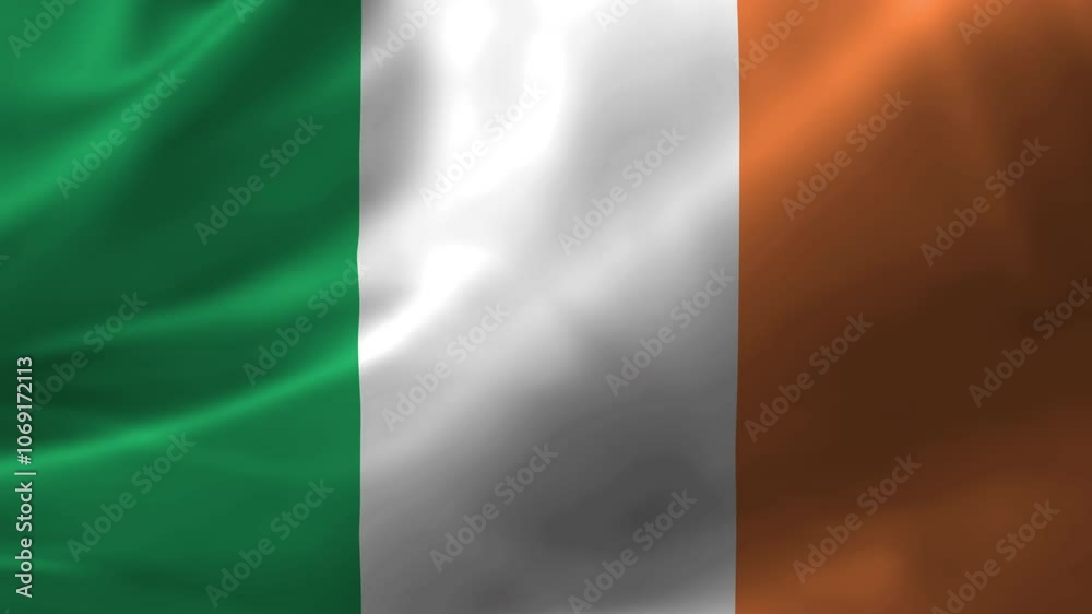 High-quality 3D video of the Ireland flag waving from left to right with smooth motion and vibrant colors. Ideal for projects on Irish culture, patriotism, and national identity.