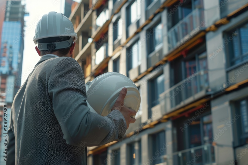 Man with hard hat for construction safety and project management Man with hard hat for construction safety and project management