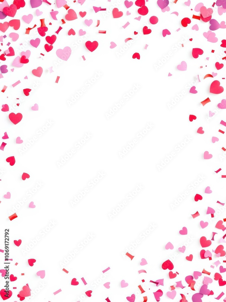 Heart shape pink and red confetti vector frame, vector Heart shape pink and red confetti vector frame, vector