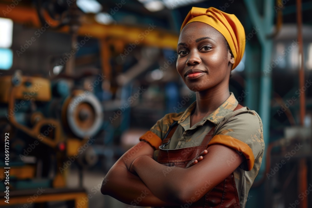 Happy Black African women engineer worker enjoy working in factory industry.