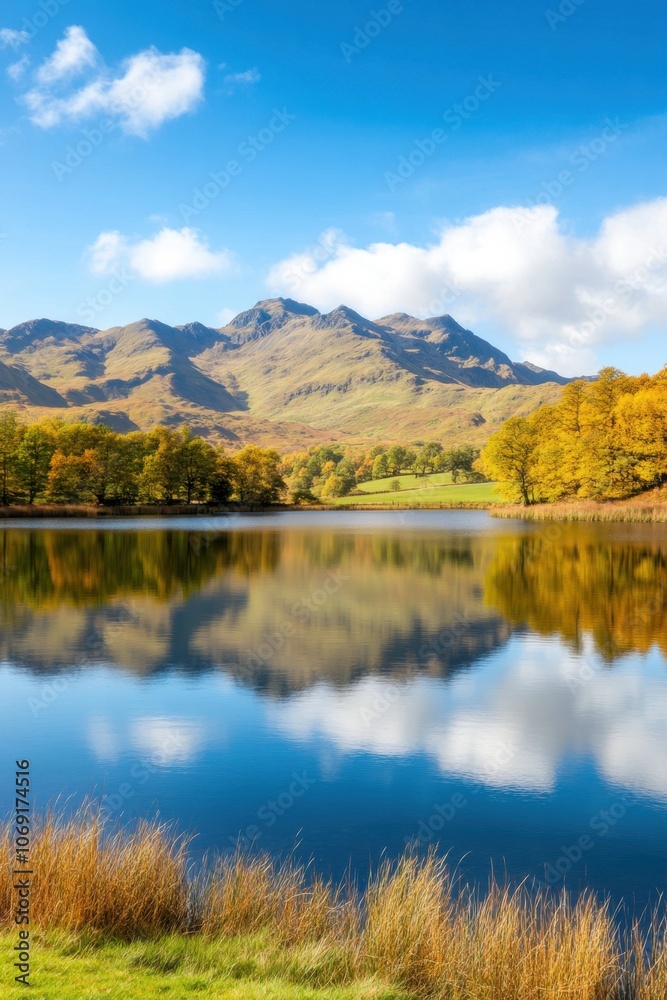 Serene mountain lake surrounded by autumn foliage Serene mountain lake surrounded by autumn foliage