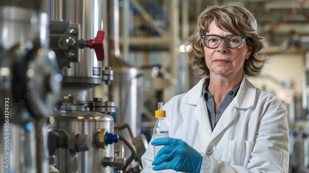 © spyrakot - Senior Female Chemist Analyzing Liquid in Industrial Laboratory Setting for Safety and Research