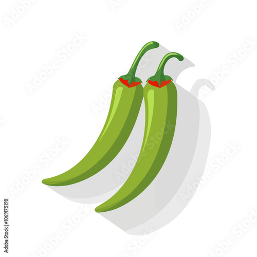 2D flat vector illustration green chili pepper icon isolated on a white background.

