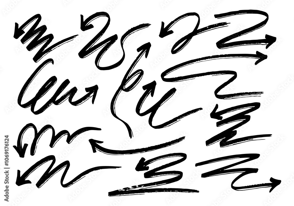 Obraz premium Arrows. Set of hand drawn grunge brush arrows. Vector illustration.