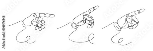 Artificial intelligence robot, continuous one line drawing. Robot hand pointing finger direction. Vector illustration, line art